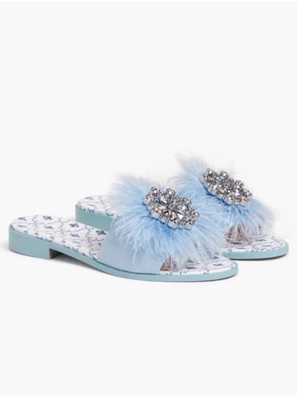 Hill House Blue Feather Crystal Slide Slippers